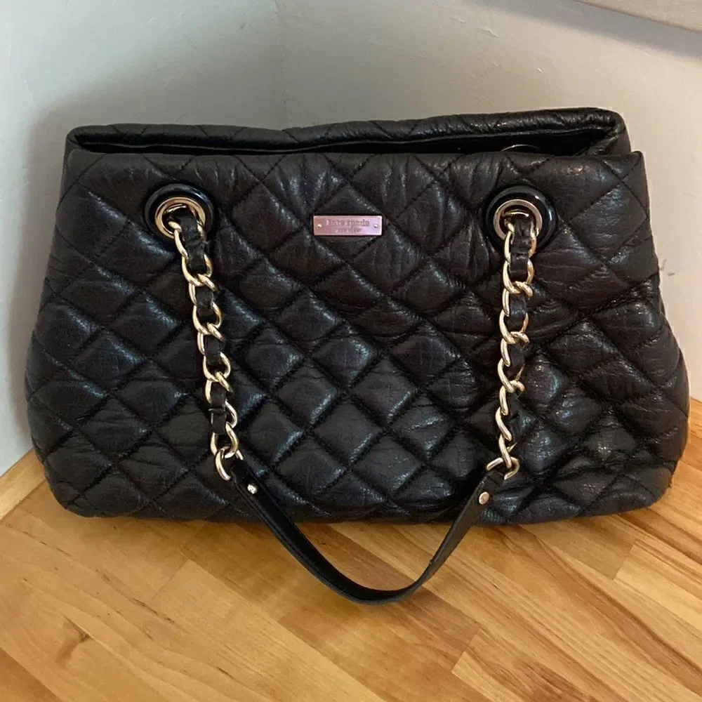 Kate Spade Black Maryanne Quilted Shimmer Leather Shoulder Bag